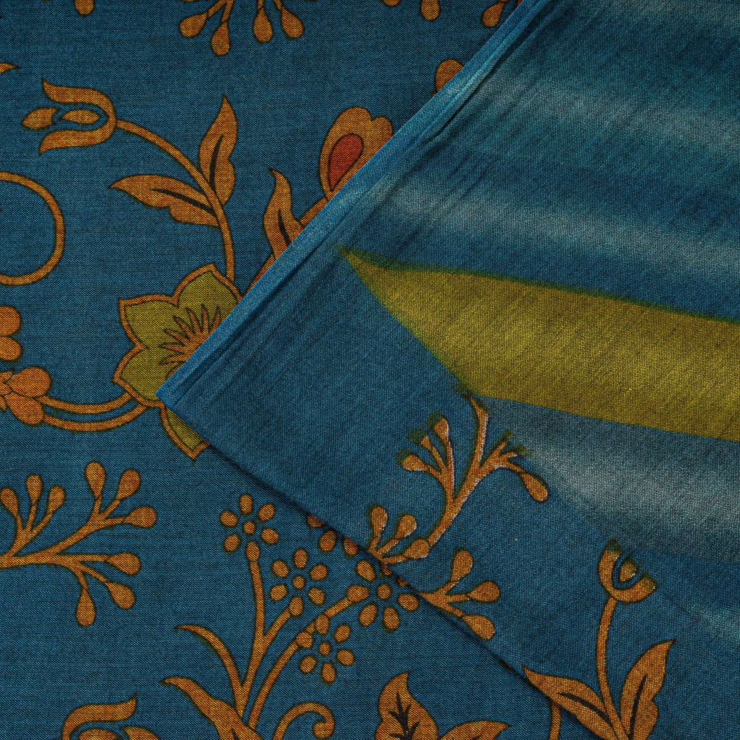 Sanskriti Vintage Saree Blue Pure Cotton Floral Printed Craft Fabric 5+Yard Sari