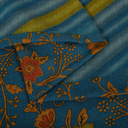 Sanskriti Vintage Saree Blue Pure Cotton Floral Printed Craft Fabric 5+Yard Sari