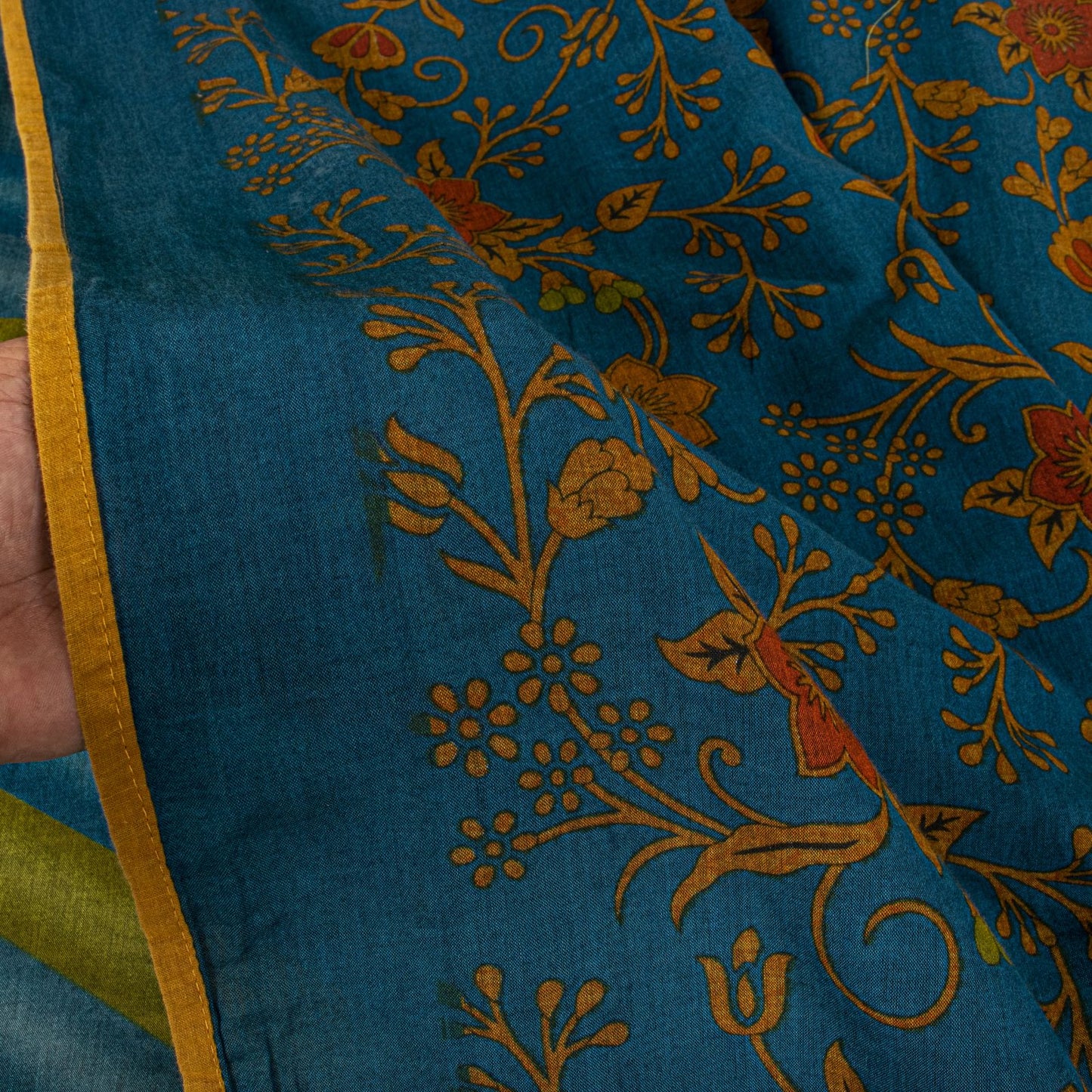Sanskriti Vintage Saree Blue Pure Cotton Floral Printed Craft Fabric 5+Yard Sari