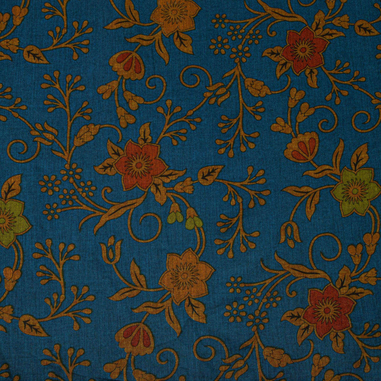 Sanskriti Vintage Saree Blue Pure Cotton Floral Printed Craft Fabric 5+Yard Sari