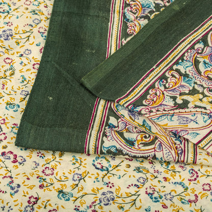 Sanskriti Vintage Saree Cream Pure Cotton Paisley Print Sari Craft Fabric 5+Yard