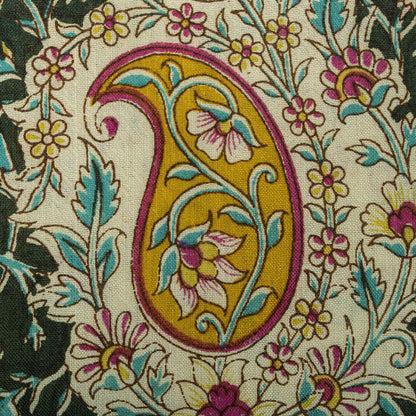 Sanskriti Vintage Saree Cream Pure Cotton Paisley Print Sari Craft Fabric 5+Yard
