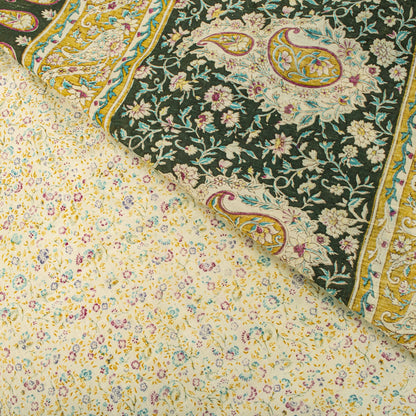 Sanskriti Vintage Saree Cream Pure Cotton Paisley Print Sari Craft Fabric 5+Yard