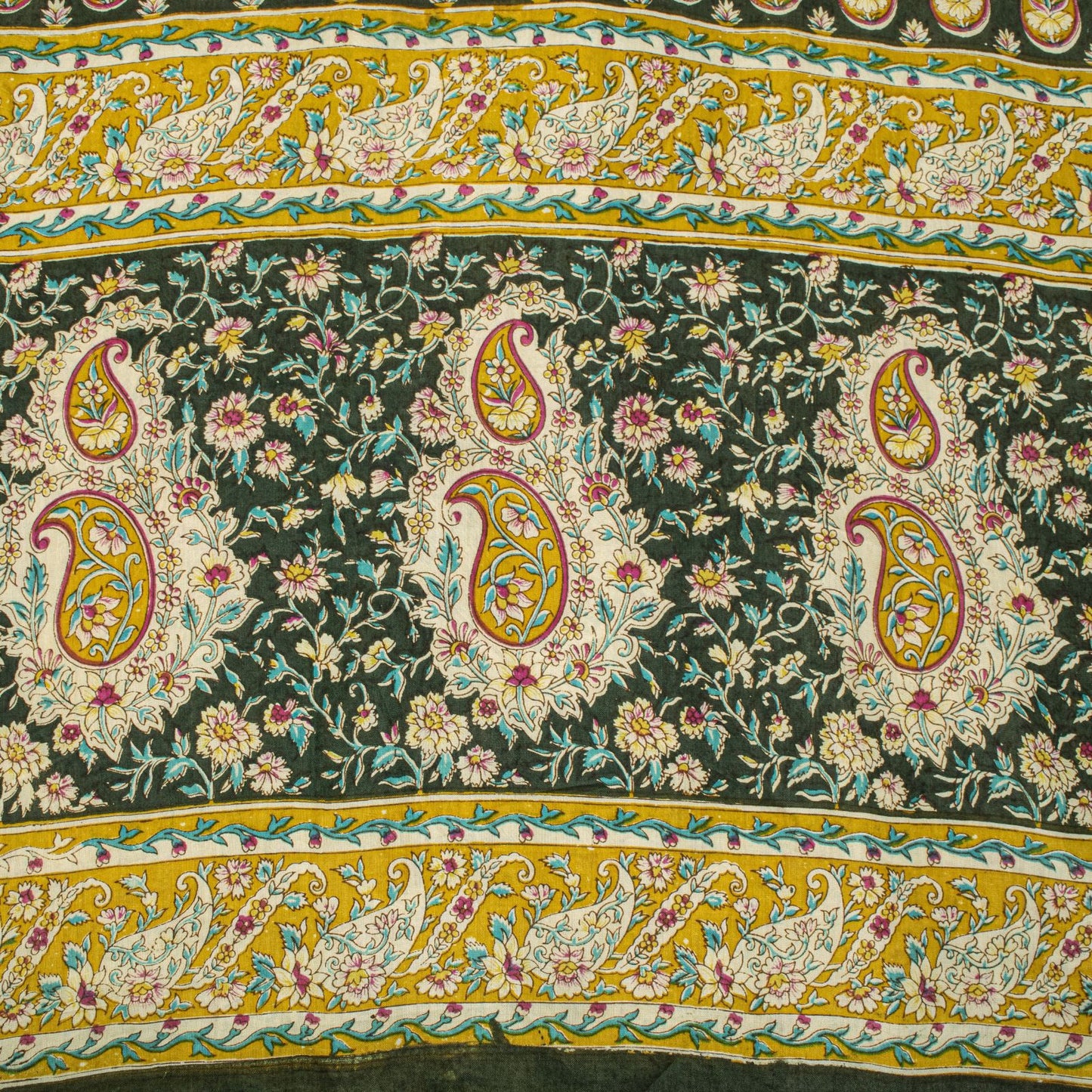 Sanskriti Vintage Saree Cream Pure Cotton Paisley Print Sari Craft Fabric 5+Yard