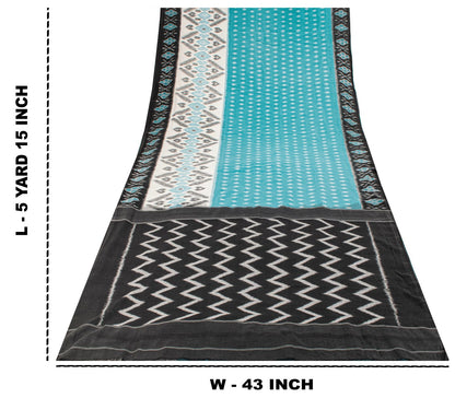 Sanskriti Vintage Saree Blue-Black Pure Cotton Ikat Hand Woven Pochampally Sari
