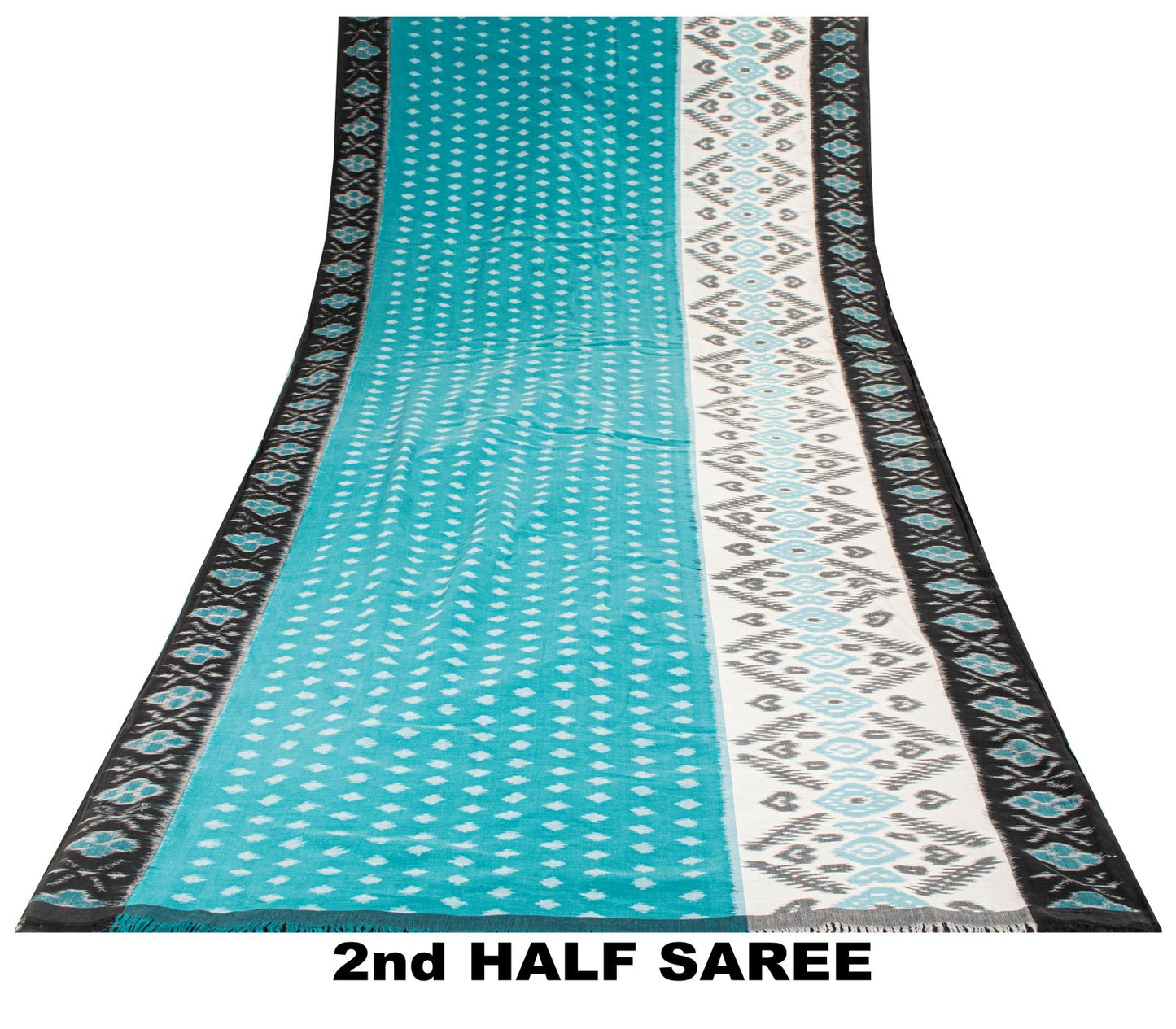 Sanskriti Vintage Saree Blue-Black Pure Cotton Ikat Hand Woven Pochampally Sari