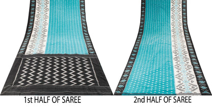 Sanskriti Vintage Saree Blue-Black Pure Cotton Ikat Hand Woven Pochampally Sari