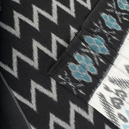 Sanskriti Vintage Saree Blue-Black Pure Cotton Ikat Hand Woven Pochampally Sari