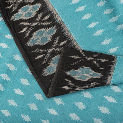 Sanskriti Vintage Saree Blue-Black Pure Cotton Ikat Hand Woven Pochampally Sari