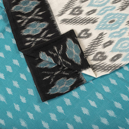 Sanskriti Vintage Saree Blue-Black Pure Cotton Ikat Hand Woven Pochampally Sari