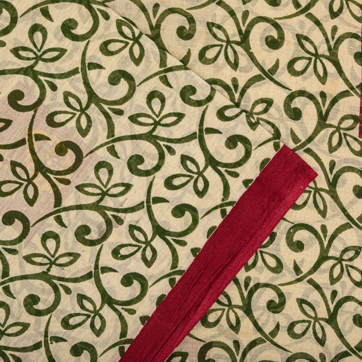 Sanskriti Vintage Saree Cream-Red Pure Cotton Peacock Print Sari Fabric 5+Yard