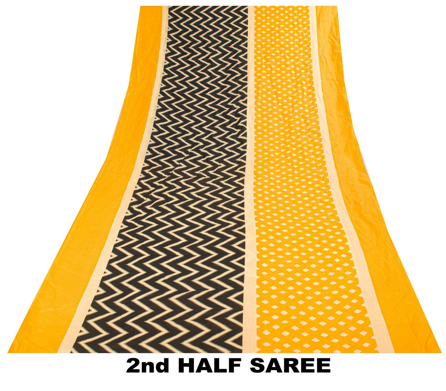 Sanskriti Vintage Saree Yellow-Black Pure Cotton Print Sari Craft Fabric 5+Yard