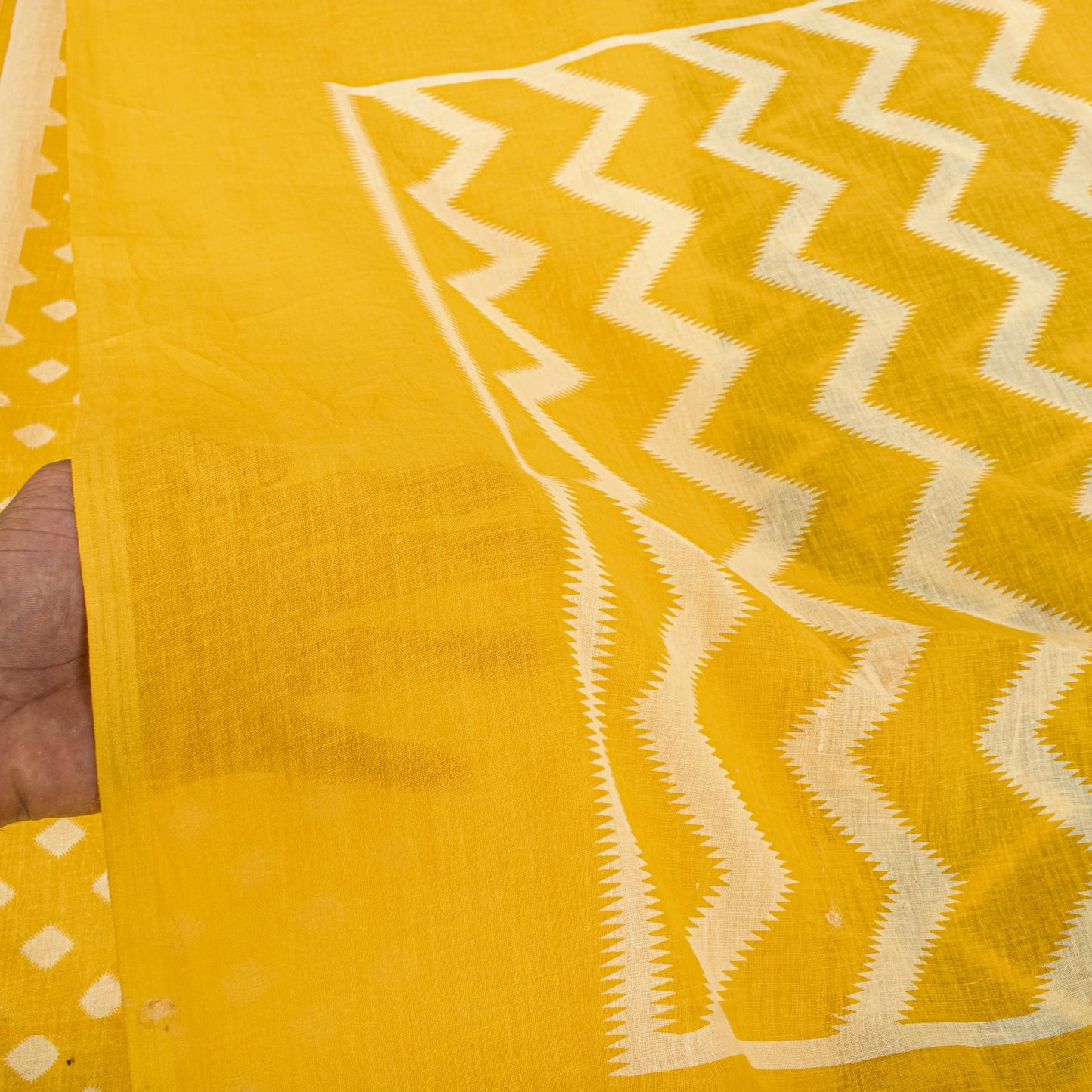 Sanskriti Vintage Saree Yellow-Black Pure Cotton Print Sari Craft Fabric 5+Yard