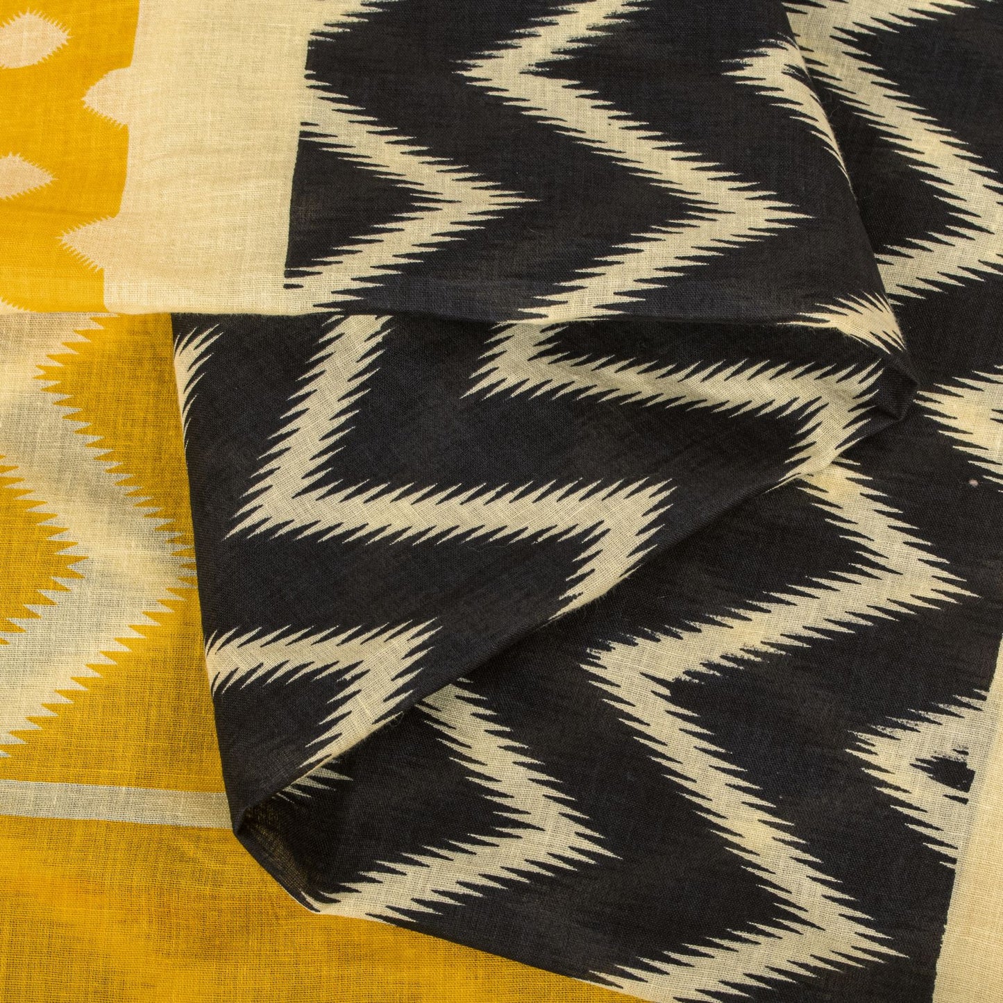 Sanskriti Vintage Saree Yellow-Black Pure Cotton Print Sari Craft Fabric 5+Yard