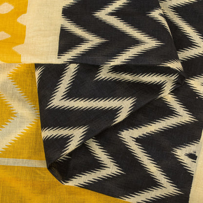 Sanskriti Vintage Saree Yellow-Black Pure Cotton Print Sari Craft Fabric 5+Yard
