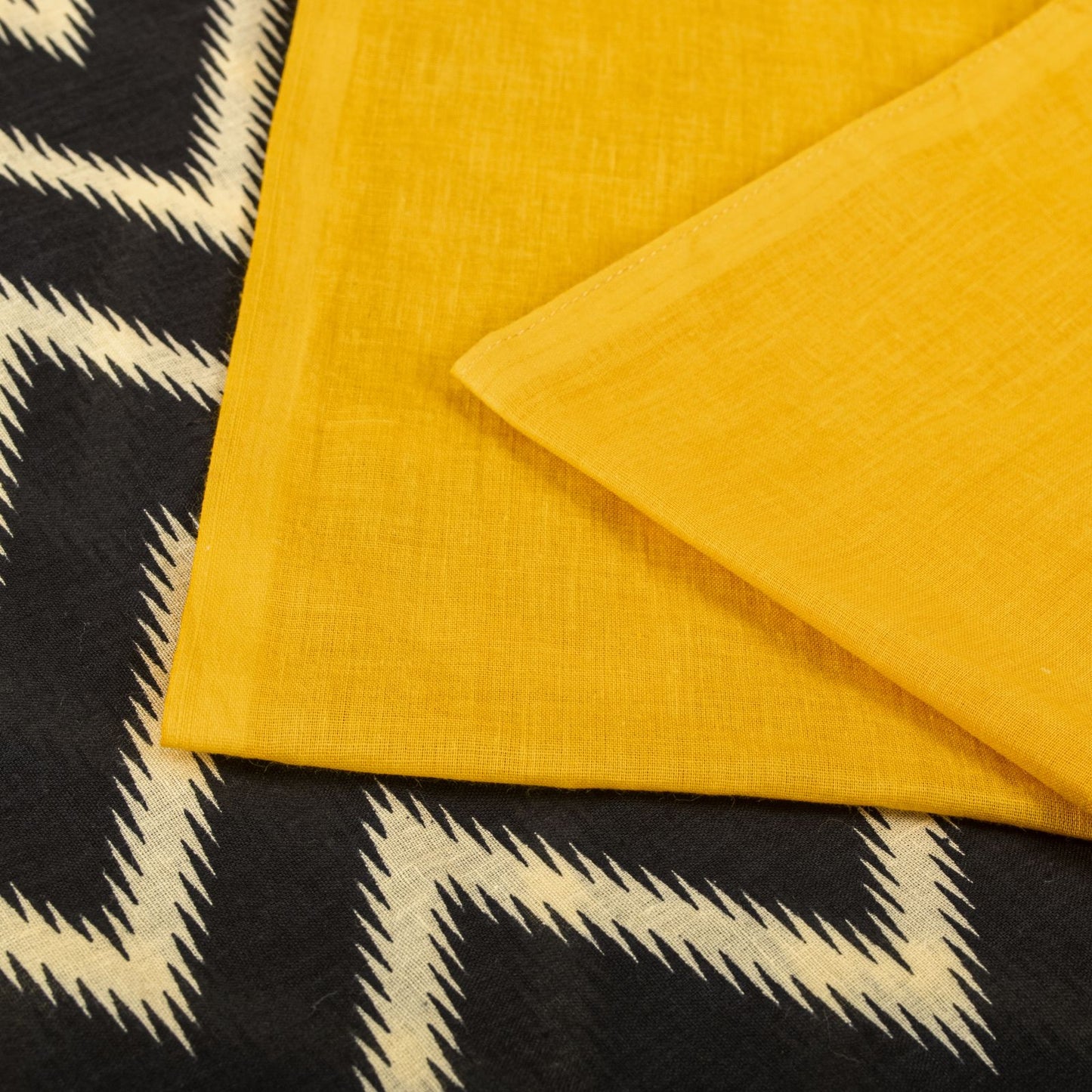 Sanskriti Vintage Saree Yellow-Black Pure Cotton Print Sari Craft Fabric 5+Yard