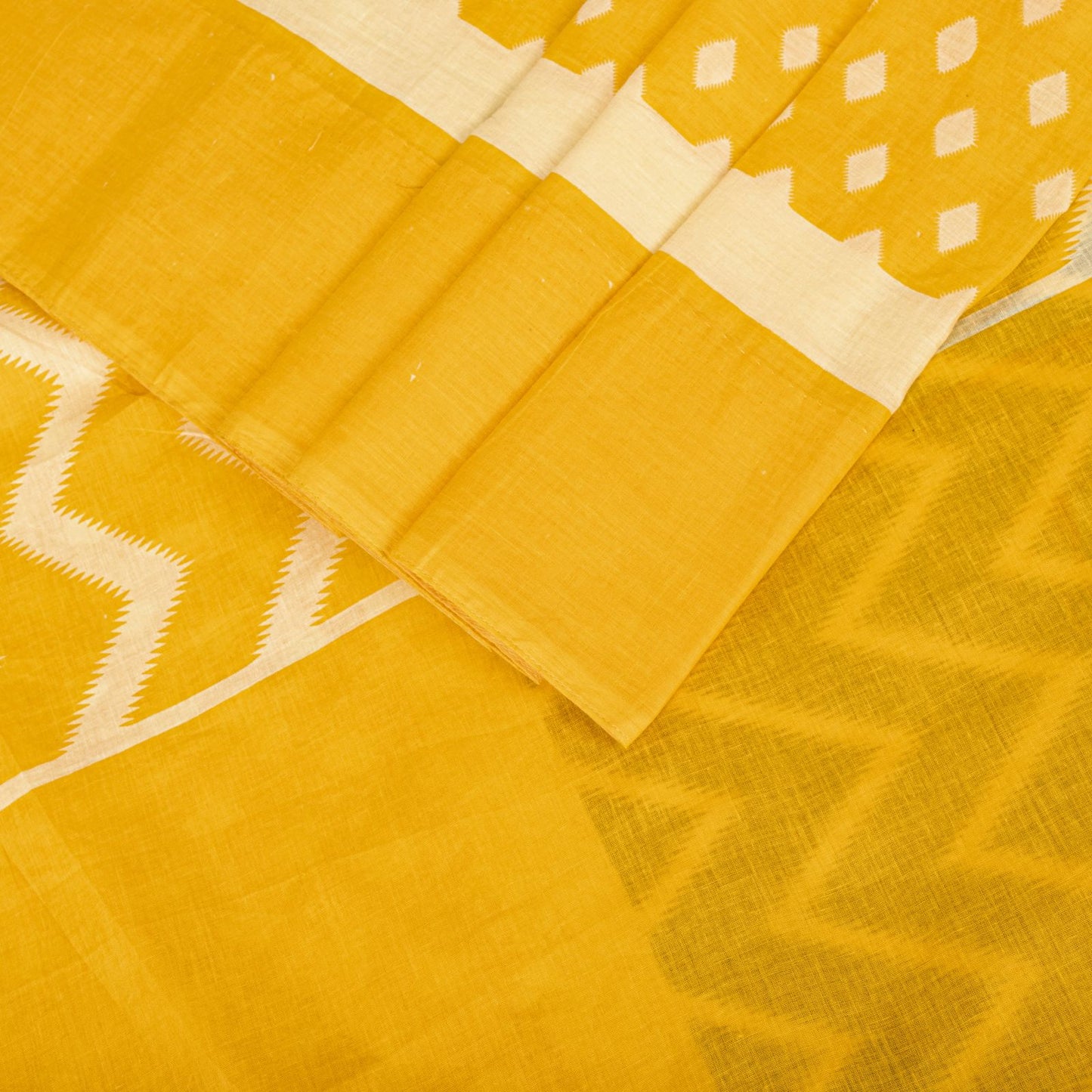 Sanskriti Vintage Saree Yellow-Black Pure Cotton Print Sari Craft Fabric 5+Yard