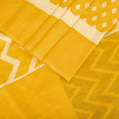 Sanskriti Vintage Saree Yellow-Black Pure Cotton Print Sari Craft Fabric 5+Yard