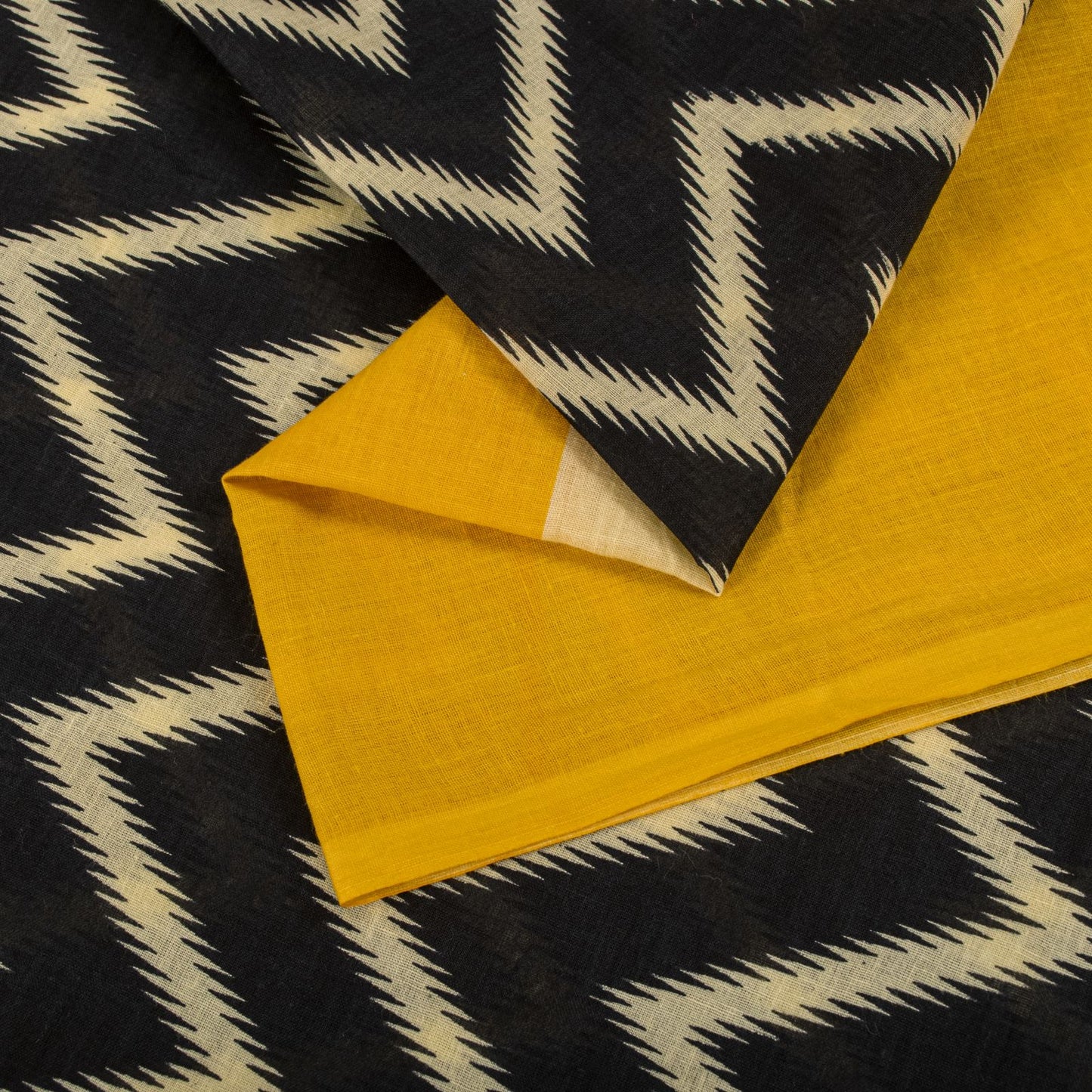 Sanskriti Vintage Saree Yellow-Black Pure Cotton Print Sari Craft Fabric 5+Yard