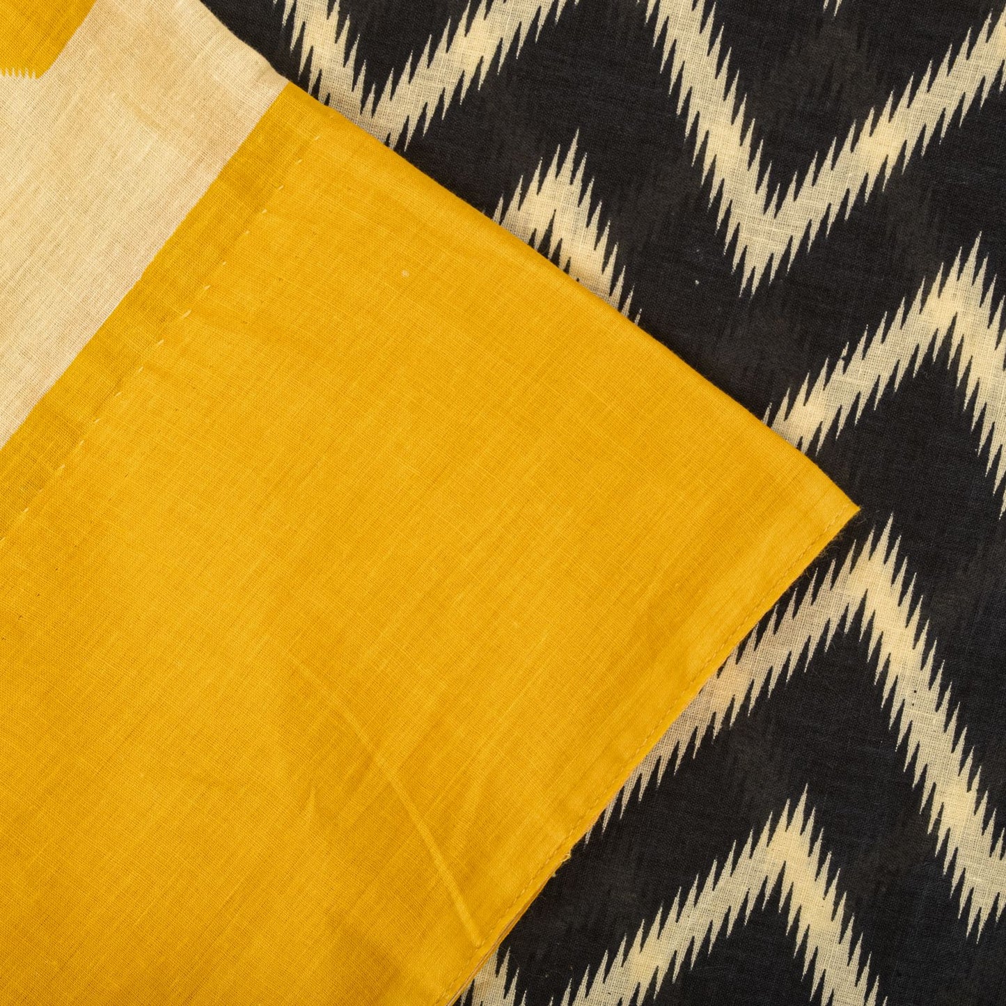 Sanskriti Vintage Saree Yellow-Black Pure Cotton Print Sari Craft Fabric 5+Yard