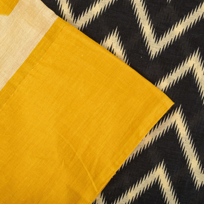 Sanskriti Vintage Saree Yellow-Black Pure Cotton Print Sari Craft Fabric 5+Yard