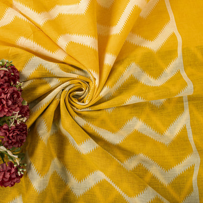 Sanskriti Vintage Saree Yellow-Black Pure Cotton Print Sari Craft Fabric 5+Yard
