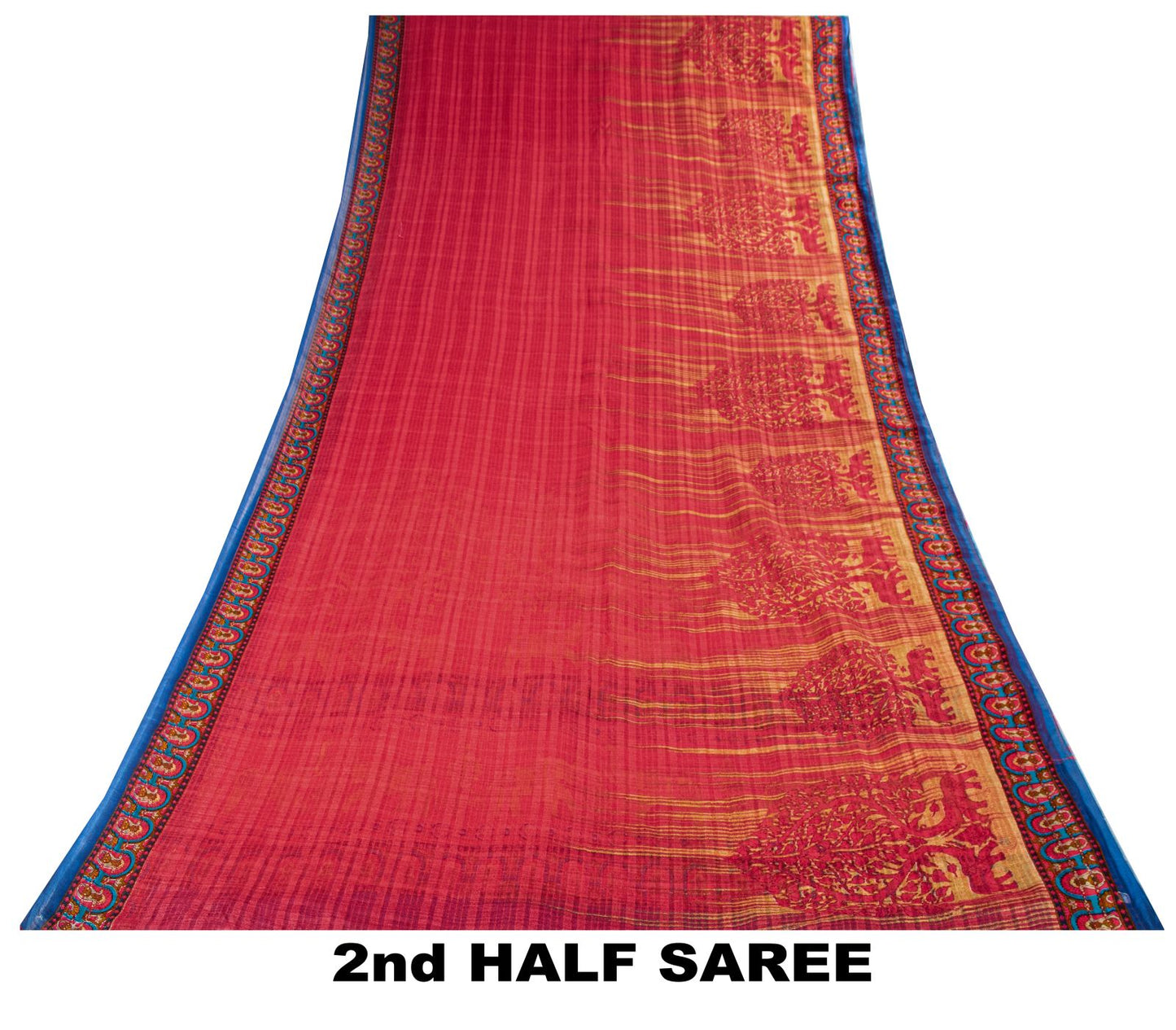 Sanskriti Vintage Saree Red Pure Cotton Elephant Print Sari Craft Fabric 5+Yard