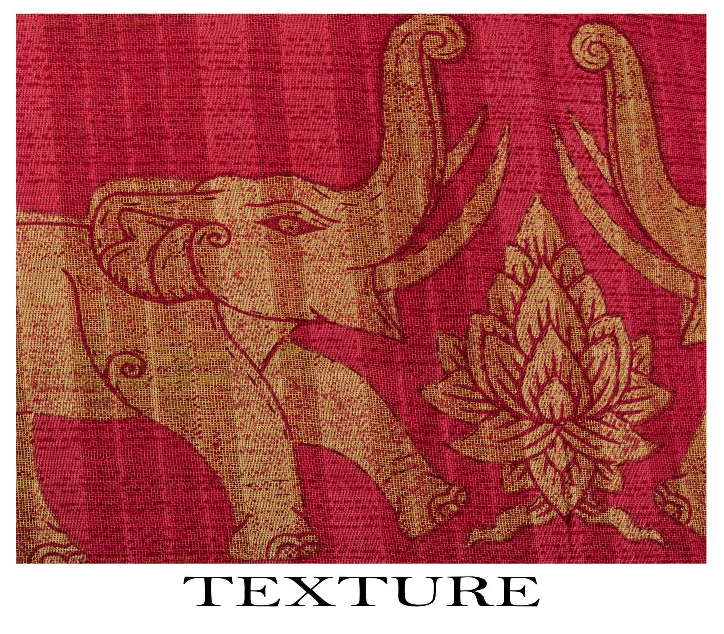 Sanskriti Vintage Saree Red Pure Cotton Elephant Print Sari Craft Fabric 5+Yard