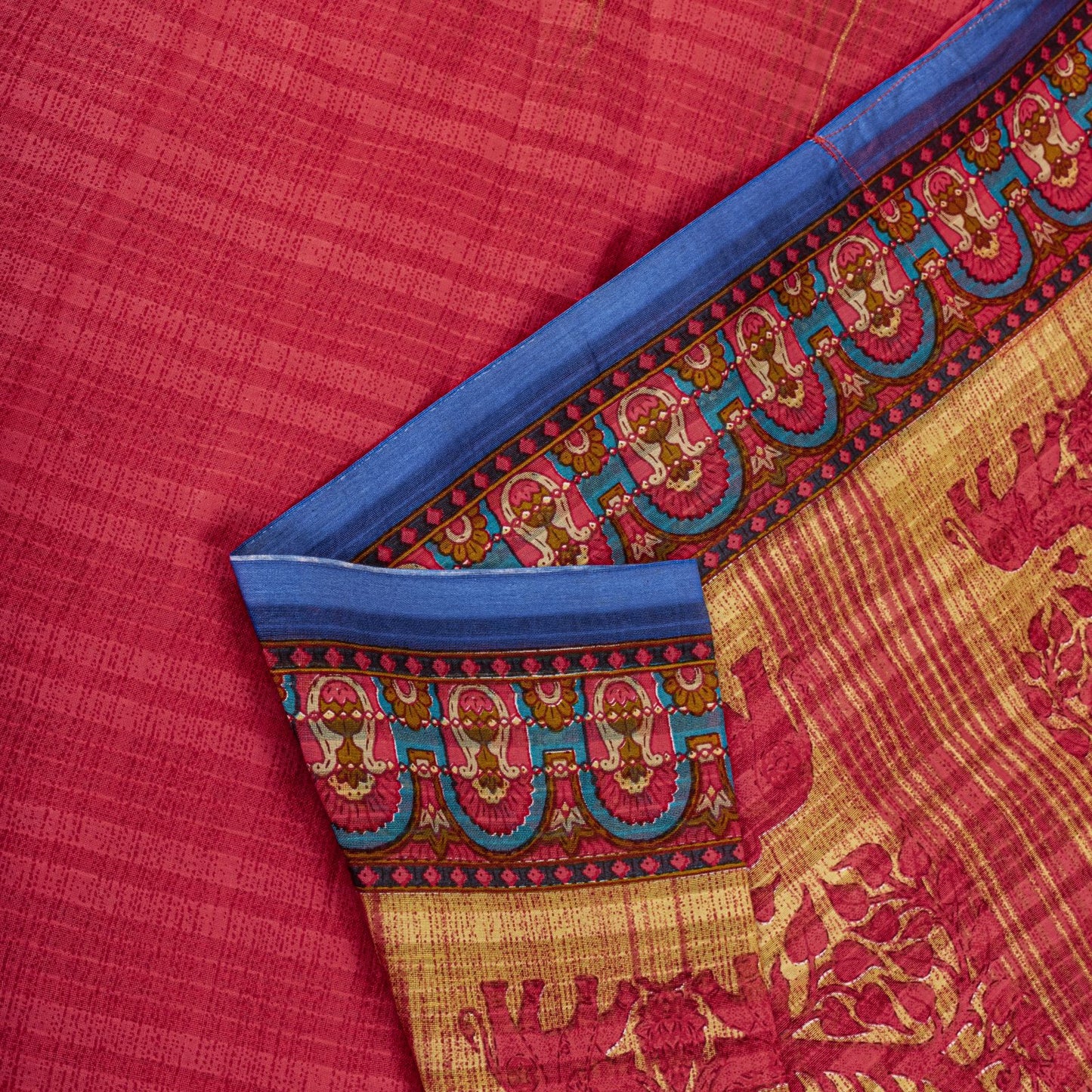Sanskriti Vintage Saree Red Pure Cotton Elephant Print Sari Craft Fabric 5+Yard