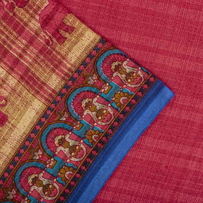 Sanskriti Vintage Saree Red Pure Cotton Elephant Print Sari Craft Fabric 5+Yard