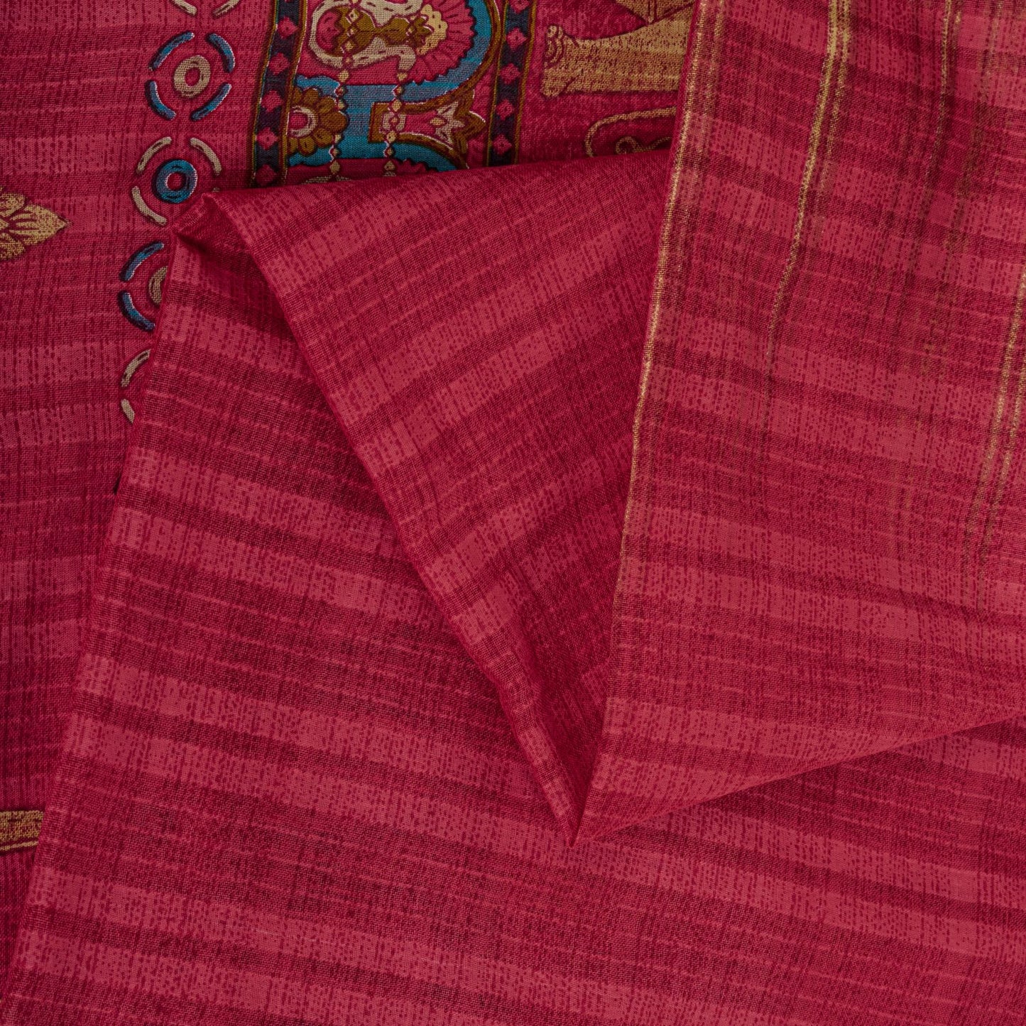 Sanskriti Vintage Saree Red Pure Cotton Elephant Print Sari Craft Fabric 5+Yard