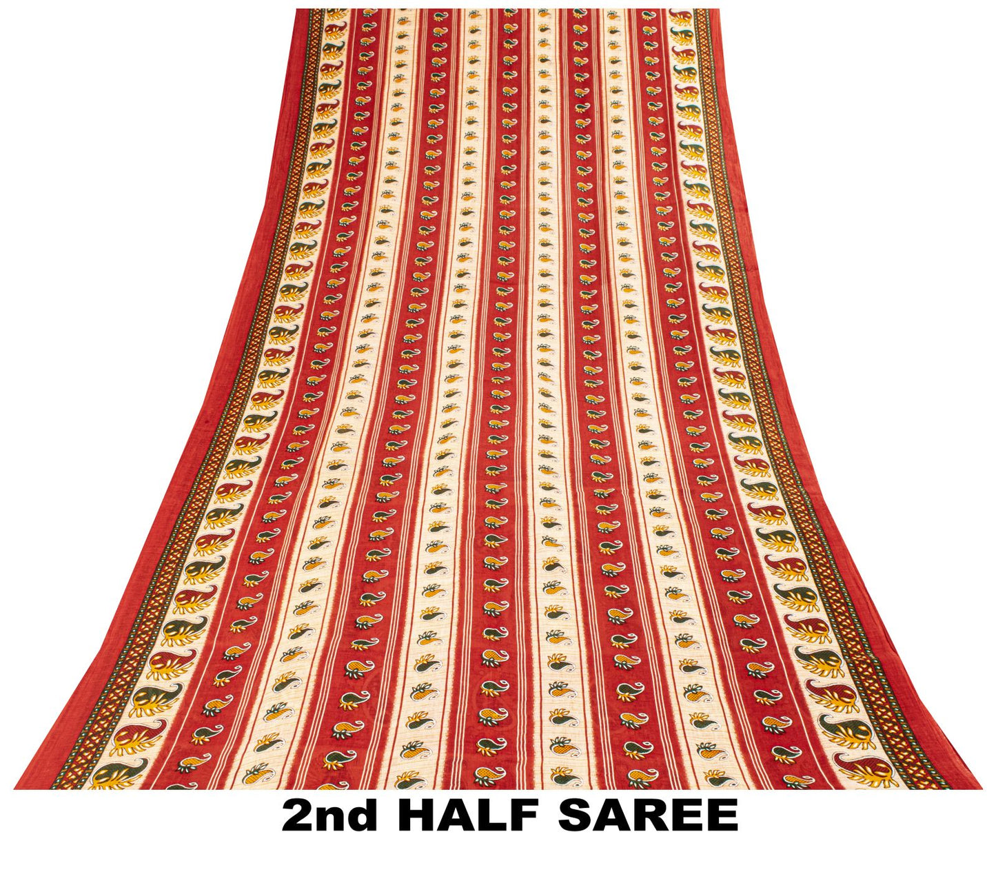 Sanskriti Vintage Saree Red Pure Cotton Paisley Printed Sari Craft Fabric 5+Yard