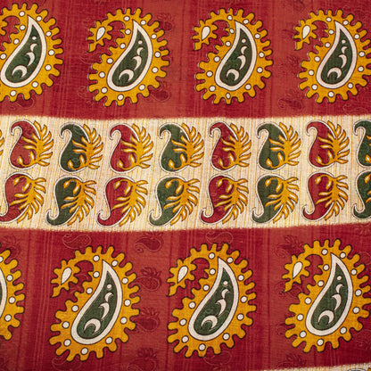 Sanskriti Vintage Saree Red Pure Cotton Paisley Printed Sari Craft Fabric 5+Yard