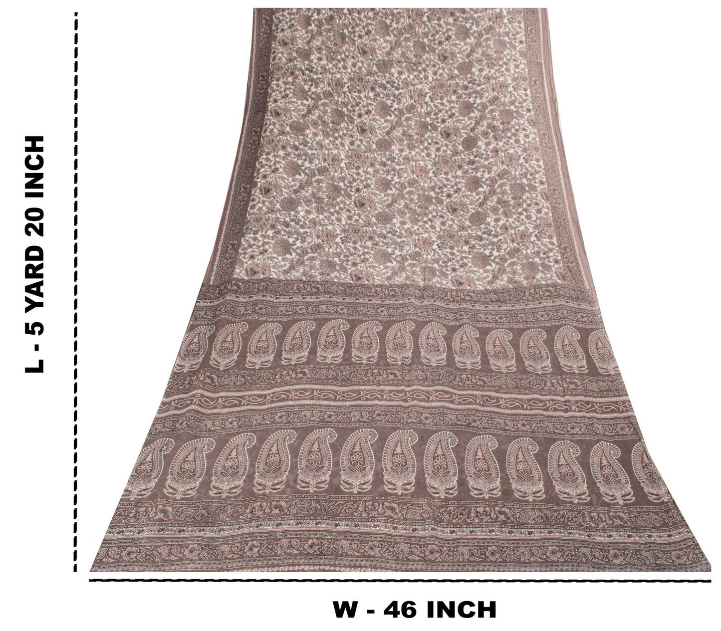 Sanskriti Vintage Saree White-Gray Pure Cotton Printed Sari Craft Fabric 5+Yard