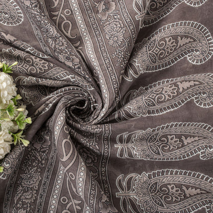 Sanskriti Vintage Saree White-Gray Pure Cotton Printed Sari Craft Fabric 5+Yard
