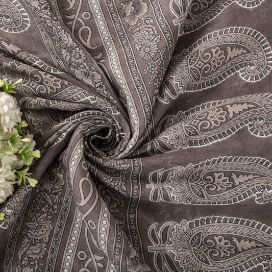 Sanskriti Vintage Saree White-Gray Pure Cotton Printed Sari Craft Fabric 5+Yard