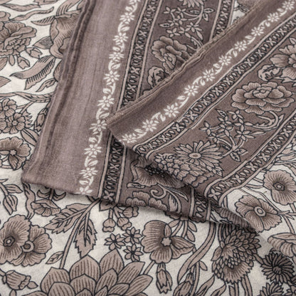 Sanskriti Vintage Saree White-Gray Pure Cotton Printed Sari Craft Fabric 5+Yard