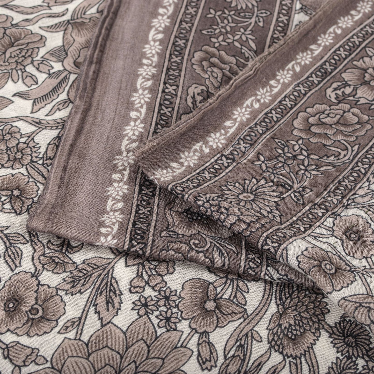 Sanskriti Vintage Saree White-Gray Pure Cotton Printed Sari Craft Fabric 5+Yard