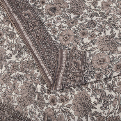Sanskriti Vintage Saree White-Gray Pure Cotton Printed Sari Craft Fabric 5+Yard