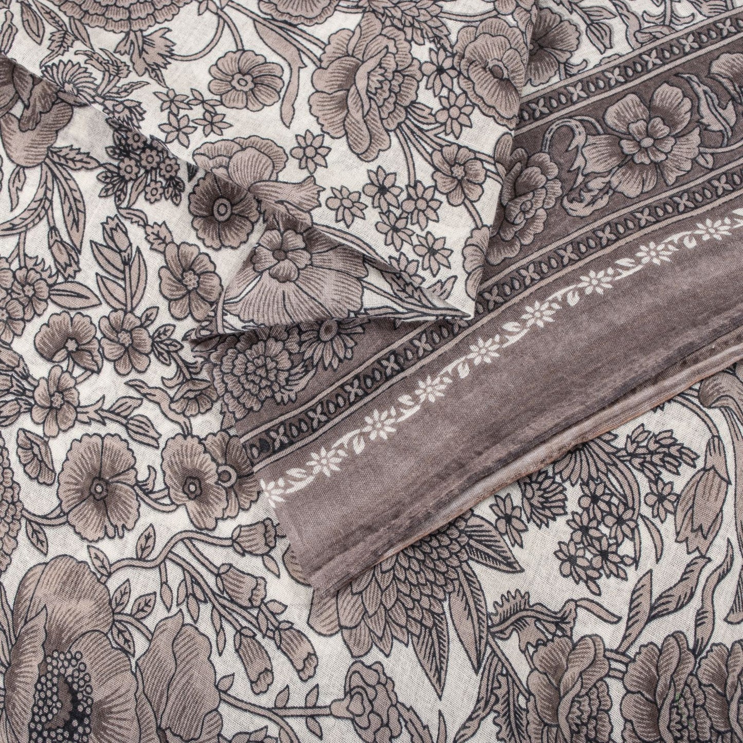 Sanskriti Vintage Saree White-Gray Pure Cotton Printed Sari Craft Fabric 5+Yard