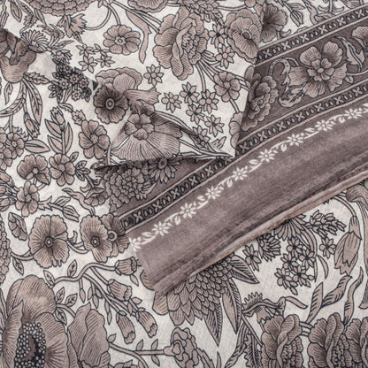 Sanskriti Vintage Saree White-Gray Pure Cotton Printed Sari Craft Fabric 5+Yard