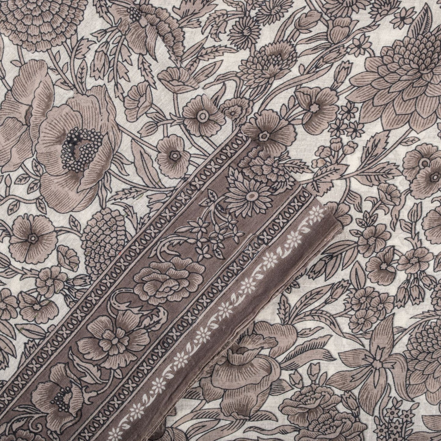 Sanskriti Vintage Saree White-Gray Pure Cotton Printed Sari Craft Fabric 5+Yard