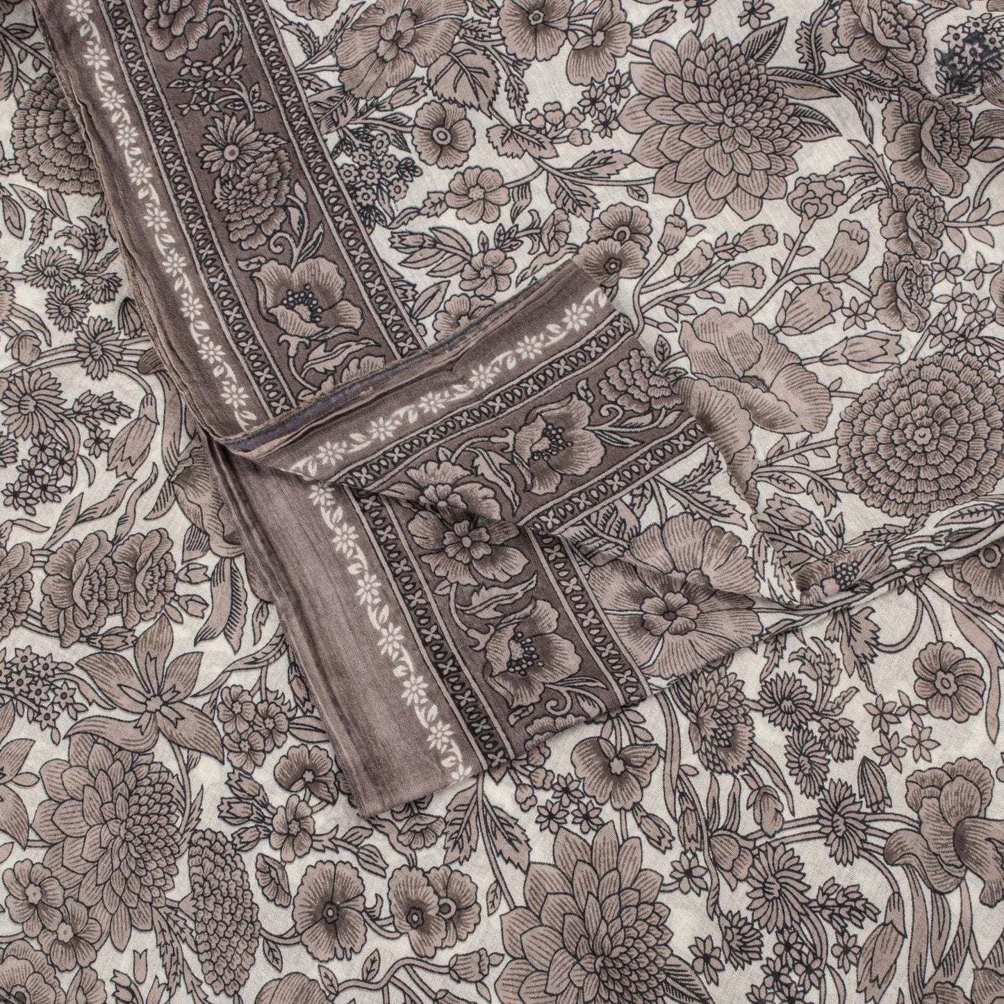 Sanskriti Vintage Saree White-Gray Pure Cotton Printed Sari Craft Fabric 5+Yard