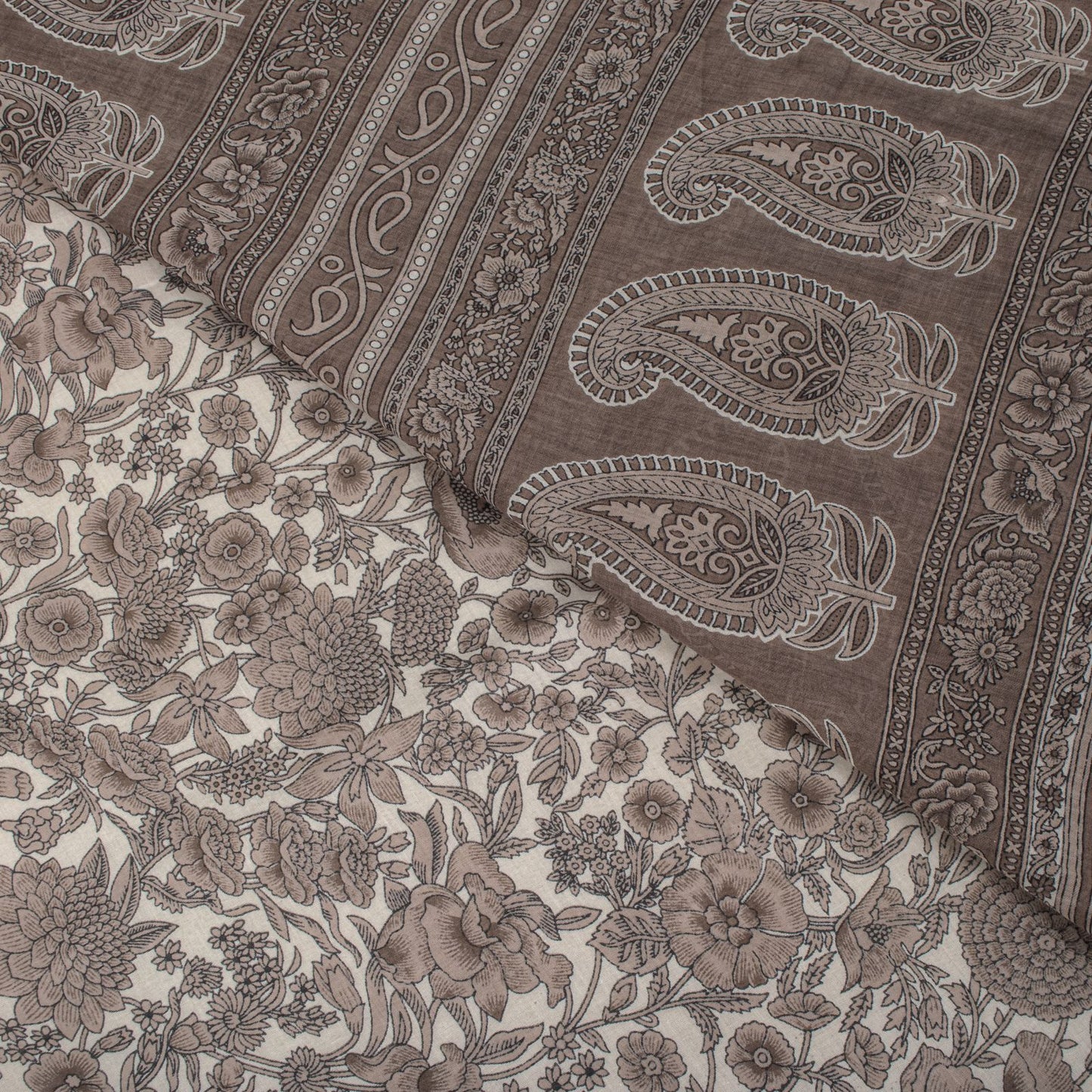 Sanskriti Vintage Saree White-Gray Pure Cotton Printed Sari Craft Fabric 5+Yard