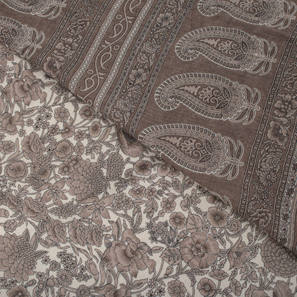 Sanskriti Vintage Saree White-Gray Pure Cotton Printed Sari Craft Fabric 5+Yard