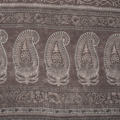 Sanskriti Vintage Saree White-Gray Pure Cotton Printed Sari Craft Fabric 5+Yard