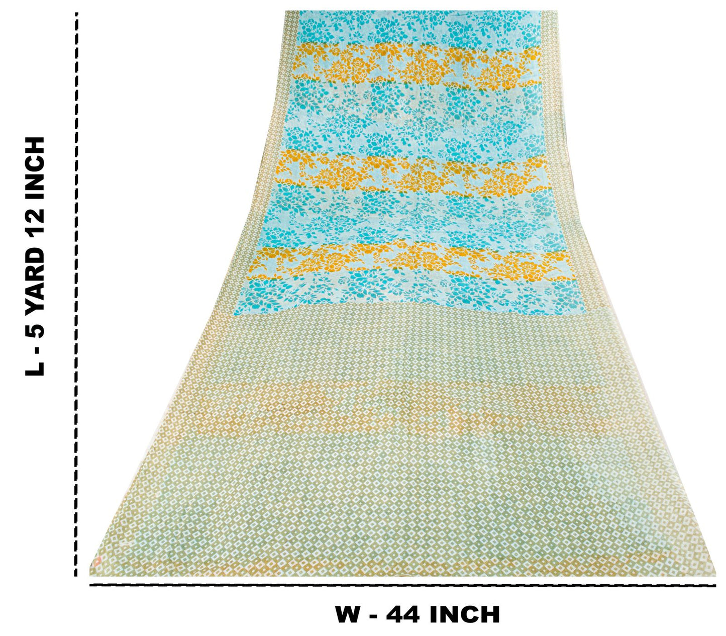 Sanskriti Vintage Saree Blue Pure Cotton Geometric Printed Sari Fabric 5+Yard