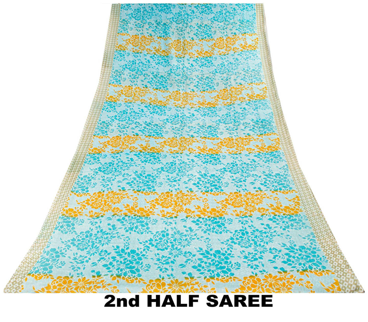 Sanskriti Vintage Saree Blue Pure Cotton Geometric Printed Sari Fabric 5+Yard