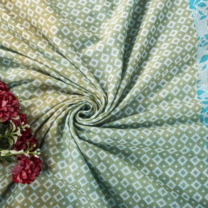 Sanskriti Vintage Saree Blue Pure Cotton Geometric Printed Sari Fabric 5+Yard