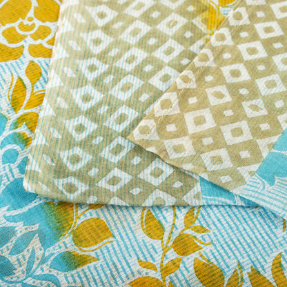 Sanskriti Vintage Saree Blue Pure Cotton Geometric Printed Sari Fabric 5+Yard